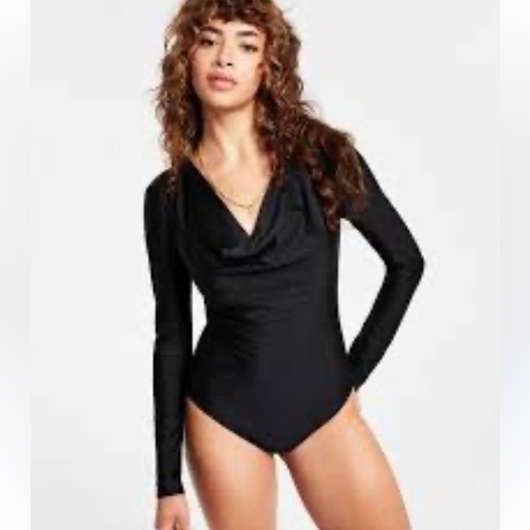 Bar III Tops - BAR III Bodysuit Women's Large Long Sleeve Drape Neck Black